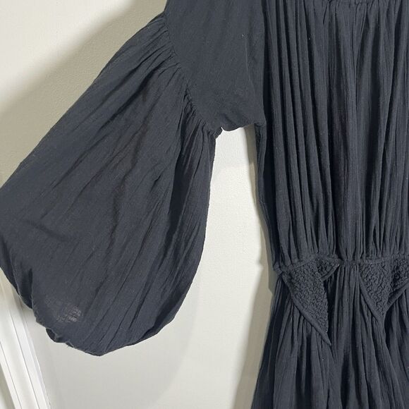 Free People Dress Women’s Large Black Gaia Mini Gauzy Boho Oversized Whimsigoth - Picture 8 of 11